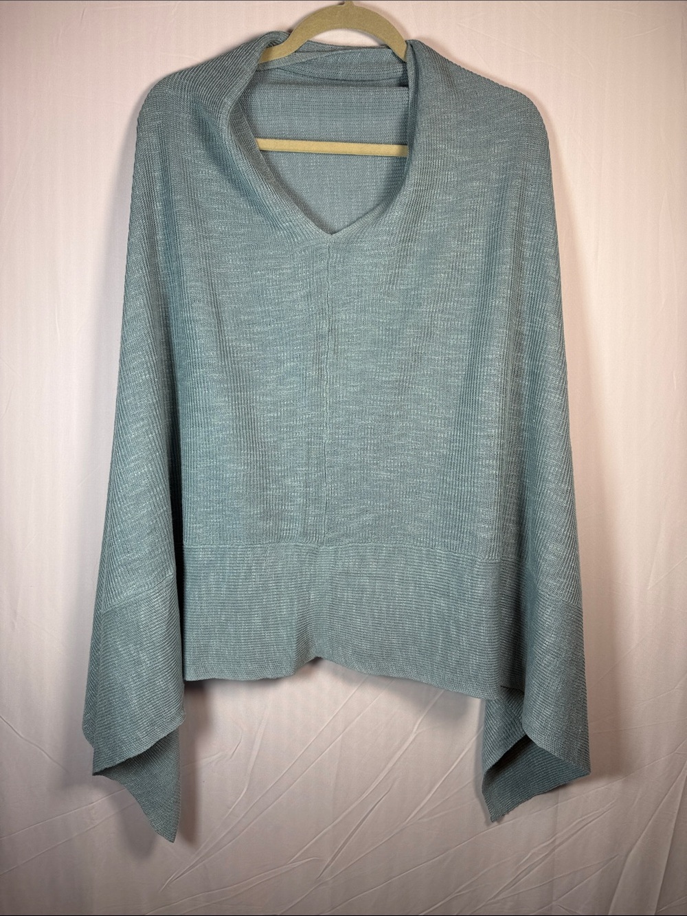J. Jill Light Teal Knit Poncho Wrap Linen Rayon Scarf - Picture 3 of 7